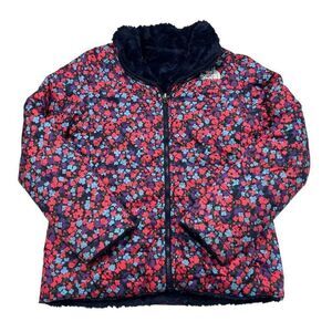 The North Face Girls Reversible Floral Printed Mossbud Jacket Pink Blue Size Lar